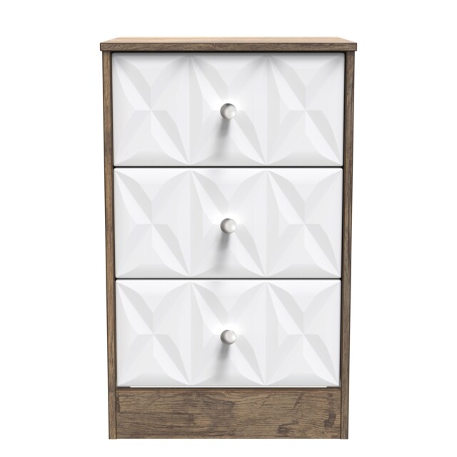 Memphis 3 Drawer Bedside Cabinet in White Matt & Vintage Oak (Ready Assembled) White White Matt & Vintage Oak