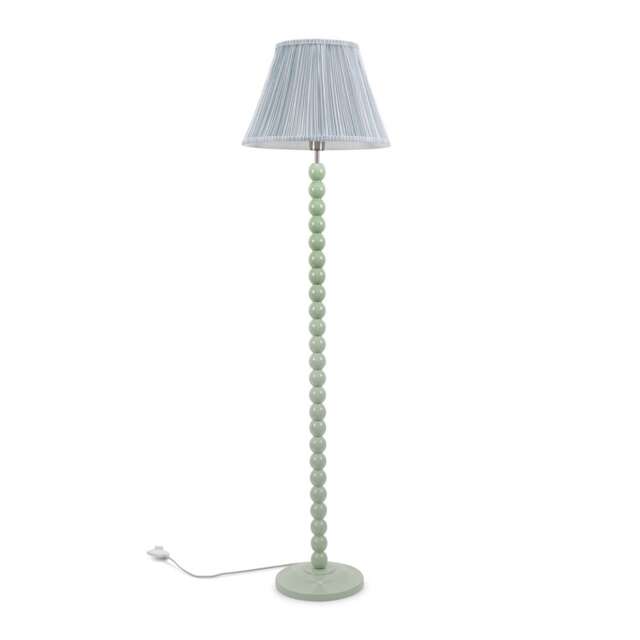 ValueLights Bobbles Sage Green Floor Lamp Blue Pleat Shade Green