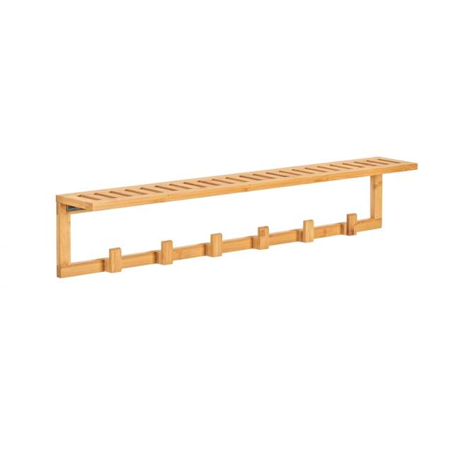 SoBuy Bamboo Wall Mounted Coat Rack with 6 Hooks and Shelf, 35.4x4.9x6.5 in, 1.28 kg - FHK06-N