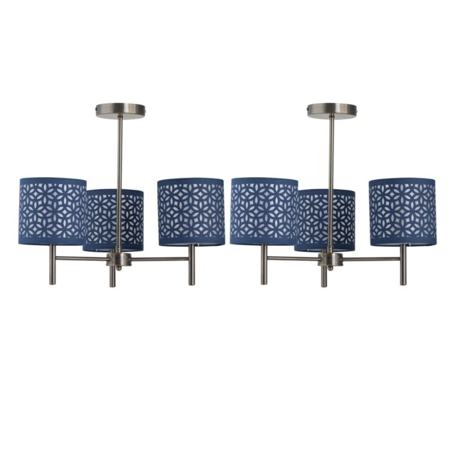 Set of 2 Brea - Antique Brass Light Fittings with Navy Cut Out Shades Yellow Blue 2
