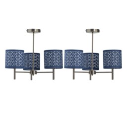 Set of 2 Brea - Antique Brass Light Fittings with Navy Cut Out Shades Yellow Blue 2