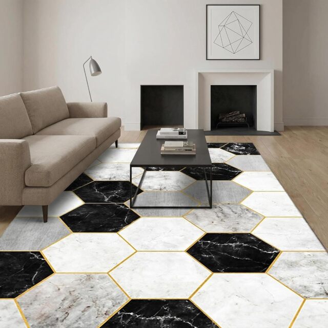 Short Pile Rectangular Hexagon Pattern Rug 60x110cm