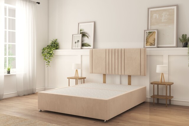 "Sloomy Langston Sand Naples Divan Bed Base No Drawers With 26"" Strutted Headboard 3' Single"