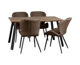 Quebec Straight Edge Dining Set - Medium Oak Effect - Black - Brown Faux Leather Brown 5