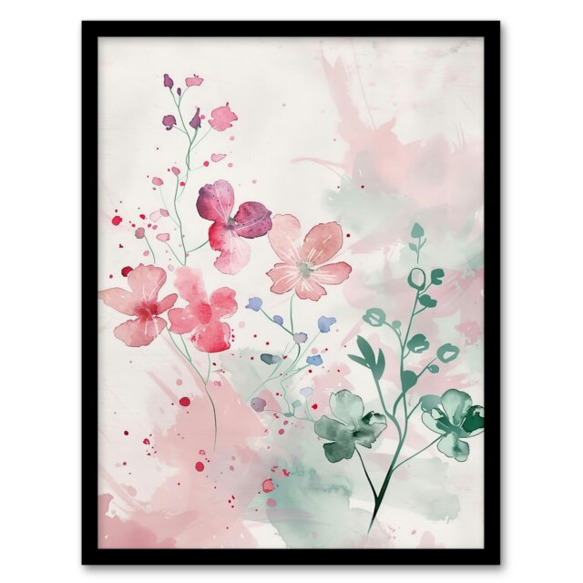 Pretty Light Geranium Flowers Pastel Home Decor Black Framed Wall Art Print A4