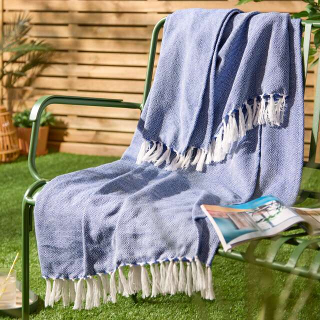 Furn Dessa Woven Indoor/Outdoor Throw Blue Cobalt