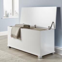 Ottoman Storage Chest Toy Bedding or Blanket Box Large Wooden Home White White