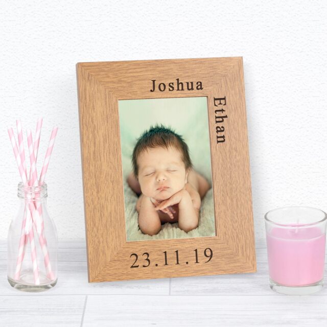 Personalised New Baby Name Date Wood Picture Frame 6x4