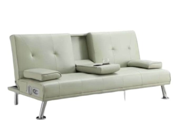 Bluetooth Cinema Faux Leather Clic Clac Luxury Sofa Bed with Drink Cup Holder In Cream