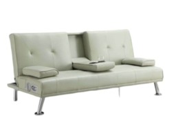 Bluetooth Cinema Faux Leather Clic Clac Luxury Sofa Bed with Drink Cup Holder In Cream
