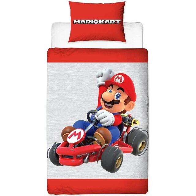 Super Mario Closeup Duvet Cover Set - Grey/White/Red - Single Grey Single
