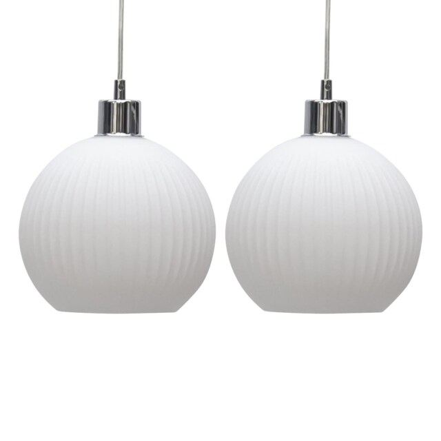 Set of 2 Betchley - White Ribbed Glass Globe Easy Fit Pendant Shades White Medium 2