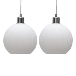 Set of 2 Betchley - White Ribbed Glass Globe Easy Fit Pendant Shades White Medium 2
