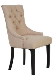 Natural Linen Dark Legged Dining Chair,Decorative Accent Chair, Plush Upholstered Chair,Button Tufted Seat Cream