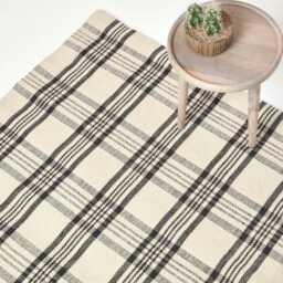Homescapes Logan Black and White Tartan Check Non-Slip Wool Rug - 150 x 240 cm Black White & black
