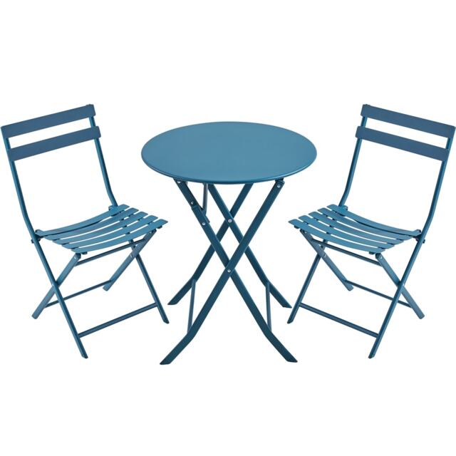 Yaheetech 3-Piece Outdoor Bistro Set with 1 Table & 2 Chairs-Blue Blue Blue
