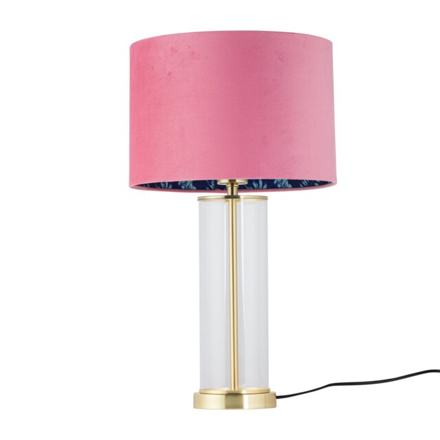 Aura - Satin Brass Table Lamp with Pink Velvet Flamingo Shade Gold Pink Large 1