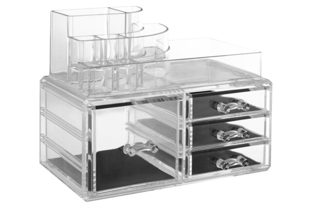 Interiors by Premier 8 Compartments Cosmetics Organiser With 4 Drawers, Clear Acrylic Cosmetic Organiser, Makeup Storage Box Clear