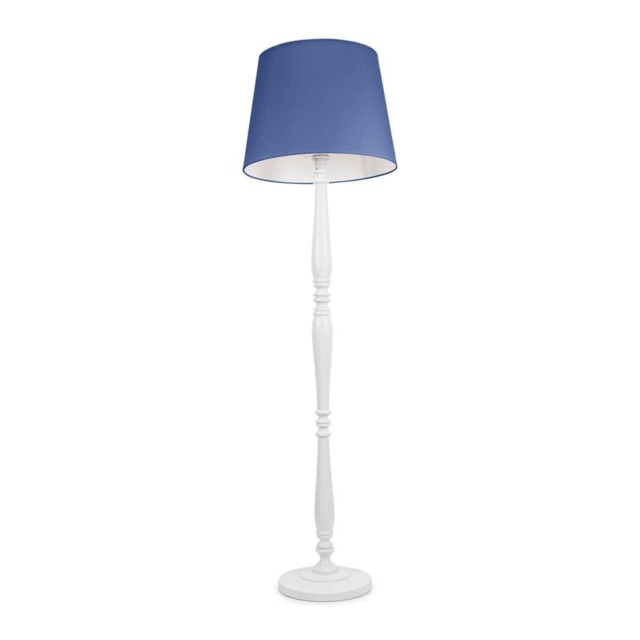 ValueLights Victoria White Wood Floor Lamp Navy Blue Taper Shade White Navy