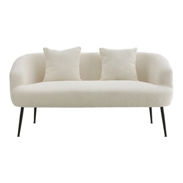 Living and Home Teddy Fabric Loveseat with Sleek Metal Legs - White