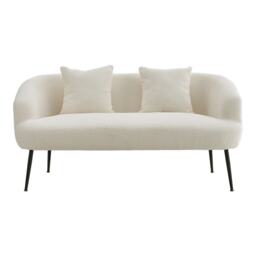 Living and Home Teddy Fabric Loveseat with Sleek Metal Legs - White