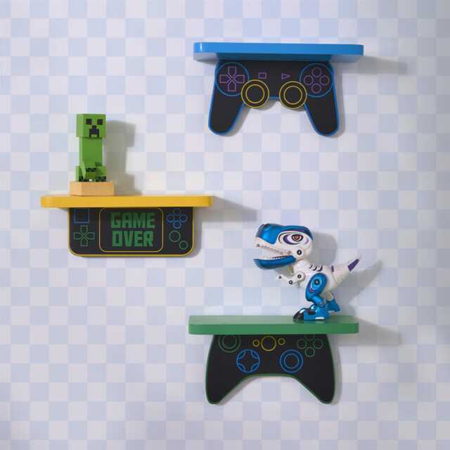 OHS Kids Set of 3 Gaming Novelty Wall Shelves Floating Storage