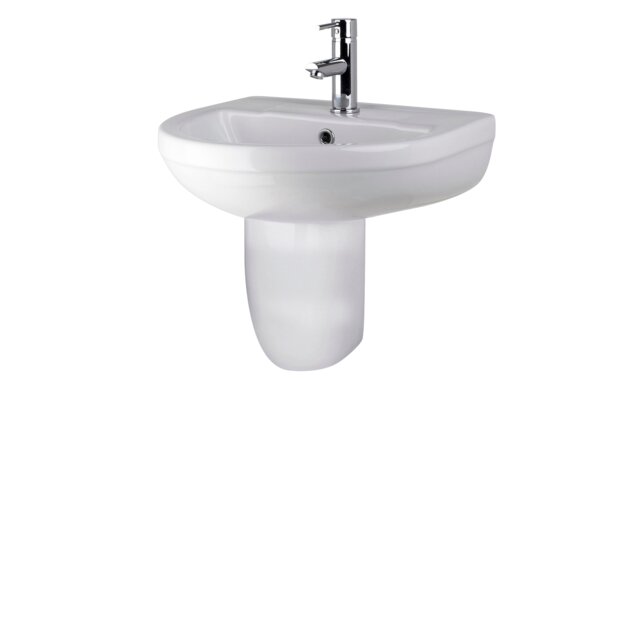 Balterley Round 1 Tap Hole Bathroom Basin Sink & Semi Pedestal White White