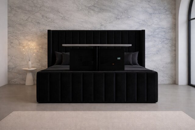 Tv Bed 5ft Kingsize Black Plush Plush Frame Only With 54inch Headboard Solid Bed