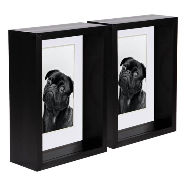 "Nicola Spring 5 x 7"" Deep Photo Frames - Black/White Mount - 3D Deep Box Picture Frame Display Case (20 x 15cm) x2"