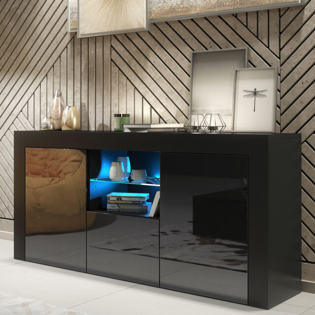 TV Unit TV Stand Sideboard Media Cabinet Storage Cabinet Black High Gloss LED 145cm