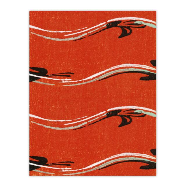 "Vintage Pattern Abstract Birds in Red Wall Art Print Korin 18x24"""