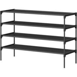 Space-Saving 4-Tier Shoe Shelf, Metal Shoe Storage Rack with Fabric Shelves for Hallway, Ink Black