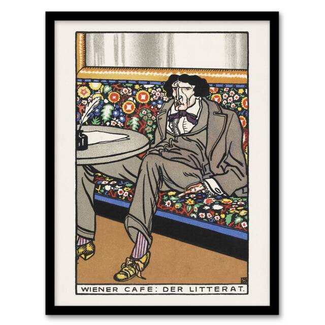 "Viennese Cafe The Man of Letters Moriz Jung Framed Wall Art Print 12X16"""