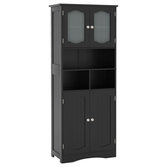 COSTWAY 148cm Bathroom Cabinet Freestanding Storage Cabinet Black 1