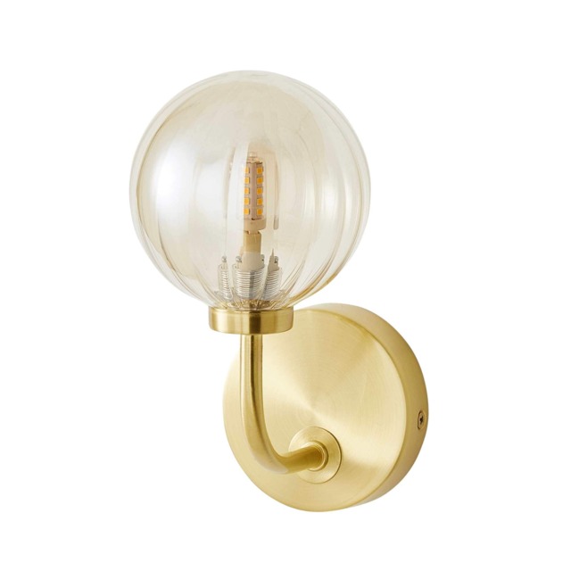 ValueLights Chessy Ribbed Glass Shade Gold Stem Wall Light & Bulb Gold