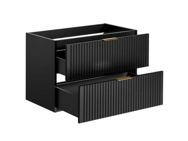 Bathroom Vanity Unit Black Wall Drawer Cabinet 800mm Floating Ribbed Modern Furniture - Adel