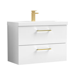 Balterley Wall Hung Bathroom 2 Drawer Vanity Unit and 1 Tap Hole Ceramic Basin, with Handles White