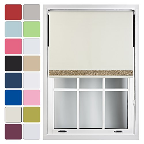 FURNISHED Blackout Roller Blinds with Gold Glitter Trim Made to Measure Cream Cream (W) 180cm x (L) 165cm