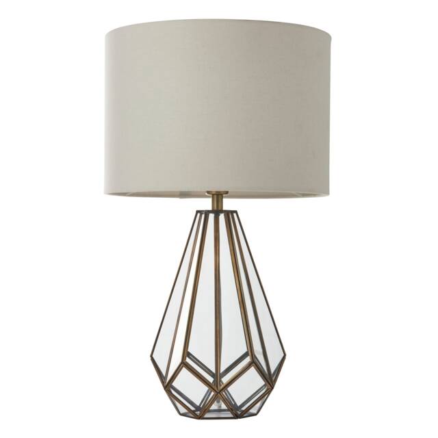 Polly - Antique Brass 50cm Table Lamp with Faux Linen Shade