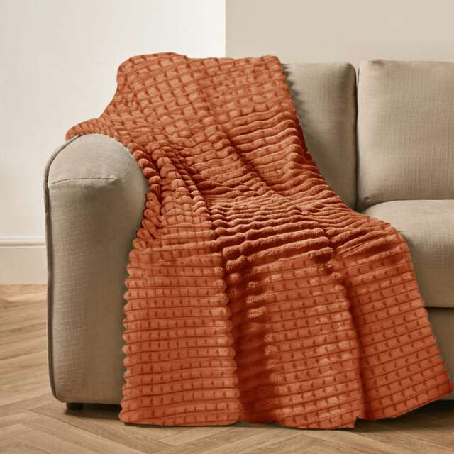 Velosso Chunky Cord Waffle Plush Heavy Blanket - 127cm x 152cm Orange Rust