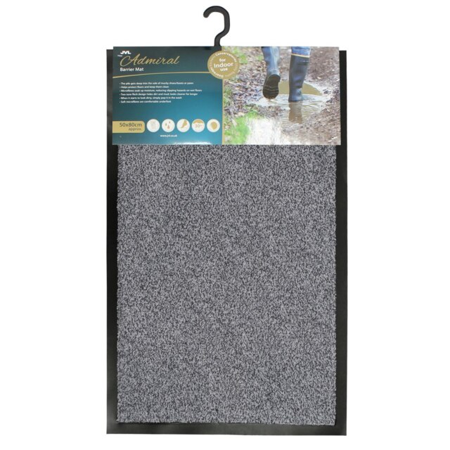 JVL Admiral Barrier Door Mat, Microfibre, Grey, 50 x 80 cm