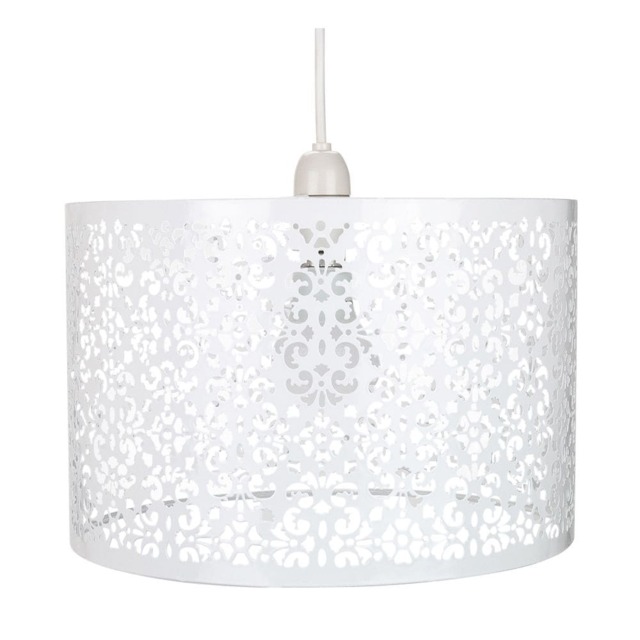 Moroccan Designed White Metal Pendant Light Shade with Floral Decoration White White 1