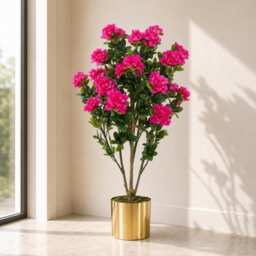 Artificial Blossom Tree Pink Gold Planter 100cm Realistic Plant Design Azalea Botanik