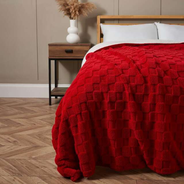 BHS Checkerboard Throw with Sherpa, Red Multi 1