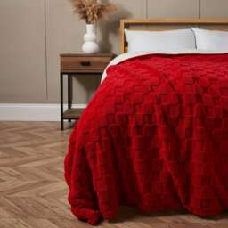 BHS Checkerboard Throw with Sherpa, Red Multi 1