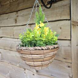 Best Artificial Yellow Mini Daffodil flower Display in 10 inch Woven Decorative Hanging Basket Yellow 1