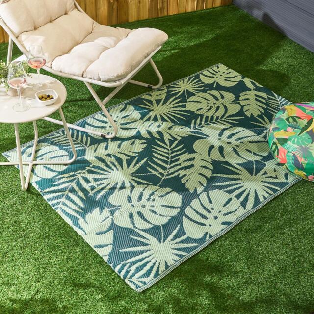 OHS Palms Reversible Outdoor Garden Rug Waterproof Area Floor Mat Green Green