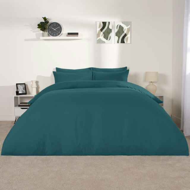 OHS Soft Cosy Microfibre Plain Duvet Cover and Pillowcase Set Green Teal King