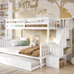 Flair Tag Triple Staircase Bunk Bed with Trundle White