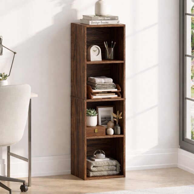 Vida Designs Oxford 4 Tier Cube Bookcase Display Storage, Walnut